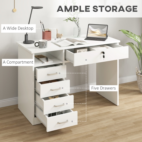 Vinsetto Computer Desk with Storage, Home Office Desk with Lockable Drawer and Open Compartment, White