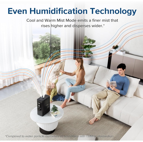 LEVOIT Humidifiers For Bedroom Large Room, 6L Smart Cool and Warm Mist Humidifier For Baby and Plant, Easy Top Fill, Essential Oil Diffuser,