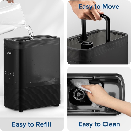 LEVOIT Humidifiers For Bedroom Large Room, 6L Smart Cool and Warm Mist Humidifier For Baby and Plant, Easy Top Fill, Essential Oil Diffuser,