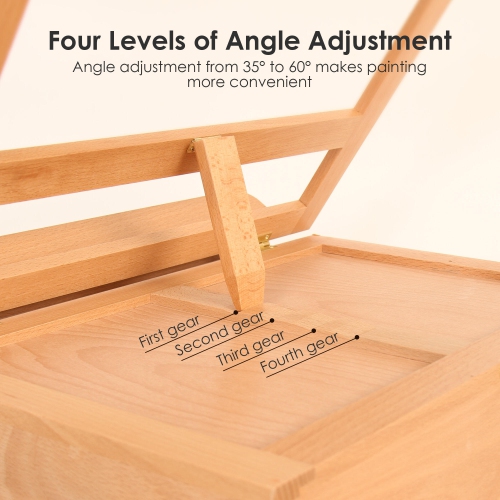 Versatile Tabletop Easel with 3 Drawers, Adjustable Solid Beech Wood Table Sketch Box and Portable Art Organizer Storage Box Easel