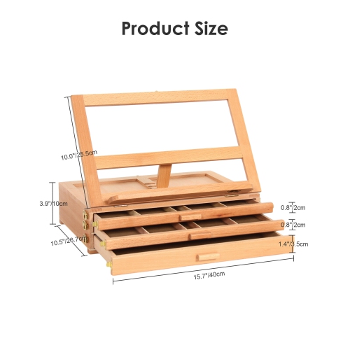 Versatile Tabletop Easel with 3 Drawers, Adjustable Solid Beech Wood Table Sketch Box and Portable Art Organizer Storage Box Easel