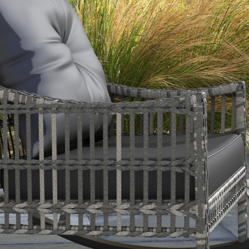 Outsunny 3 Pieces Outdoor PE Rattan Rocking Chair Set, Patio Wicker Rocker Chair Bistro set with Padded Cushions and Storage, for Garden Backyard