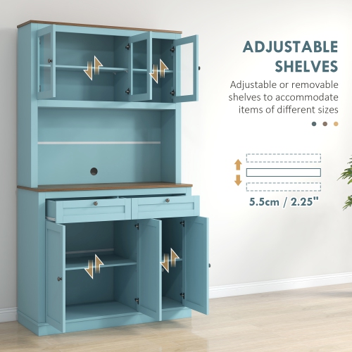 HOMCOM 71" Pantry Cabinet with Microwave Countertop, Tall Kitchen Hutch with 2 Drawers, Freestanding Storage Cabinet with Adjustable Shelves, Glass
