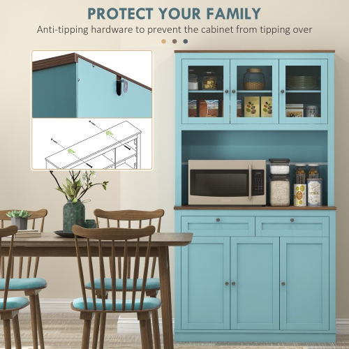 HOMCOM 71" Pantry Cabinet with Microwave Countertop, Tall Kitchen Hutch with 2 Drawers, Freestanding Storage Cabinet with Adjustable Shelves, Glass
