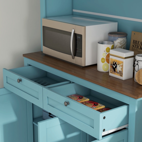 HOMCOM 71" Pantry Cabinet with Microwave Countertop, Tall Kitchen Hutch with 2 Drawers, Freestanding Storage Cabinet with Adjustable Shelves, Glass