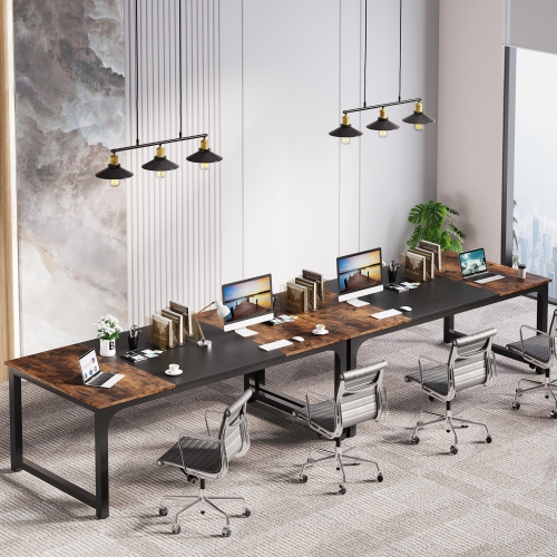 Tribesigns 62.99” Executive Desk, Large Office Computer Desk Meeting Room Table with Thicken Frame Rustic Brown