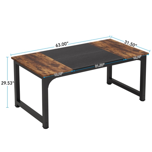 Tribesigns 62.99” Executive Desk, Large Office Computer Desk Meeting Room Table with Thicken Frame Rustic Brown