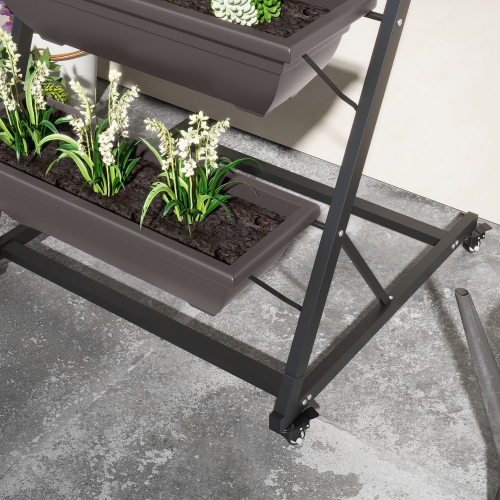 Outsunny 5-Tier Vertical Raised Garden Bed with 5 Planter Boxes, Wheels, Outdoor Plant Stand Grow Container with Leaking Holes for Balcony Patio