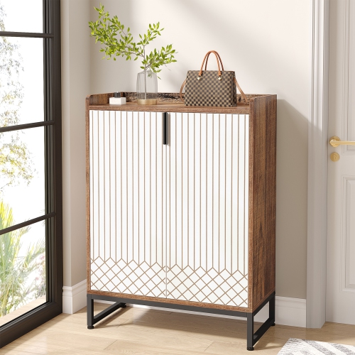 Tribesigns Wood 5-Tier Shoe Cabniet with Door, Freestanding Shoe Storage Organizer for Bedroom