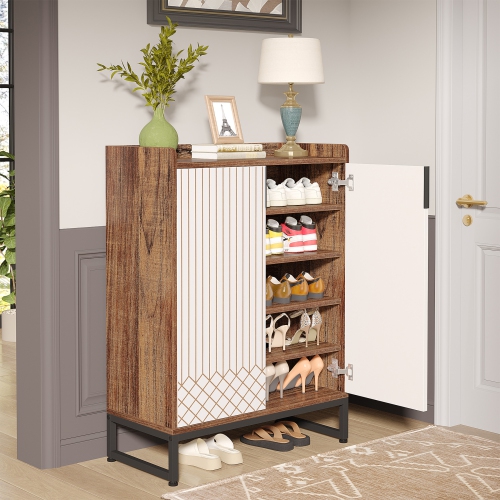 Tribesigns Wood 5-Tier Shoe Cabniet with Door, Freestanding Shoe Storage Organizer for Bedroom