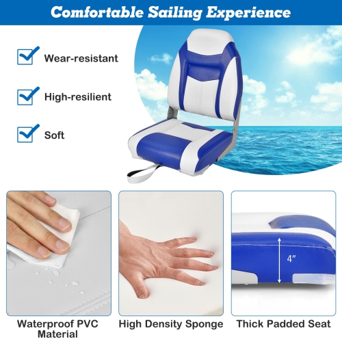 Costway 2 Pack High Back Folding Boat Seats with Sponge Cushion & Flexible Hinges