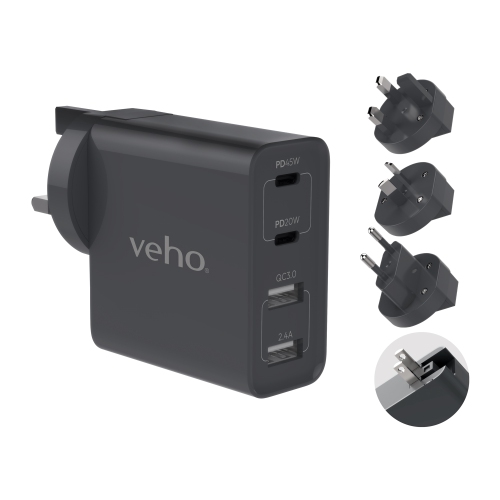 Veho TA-45 Multi-Region Universal USB Charger Plug Adapter - Black