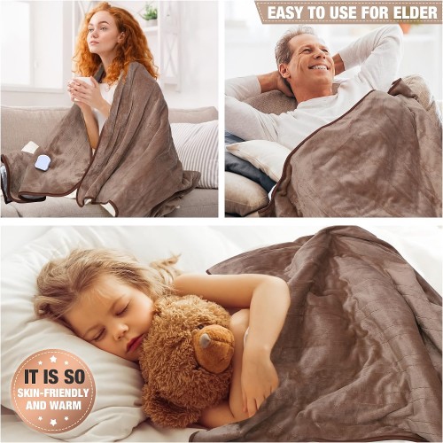 BASEIN Electric Heated Throw Blanket 153 x 127 cm Soft Flannel