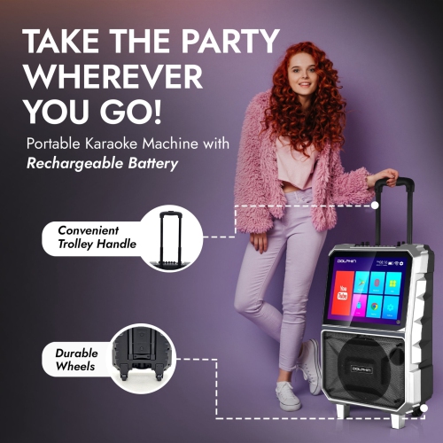 Dolphin KB-85R Portable Karaoke Machine with Touchscreen & Wireless Microphone
