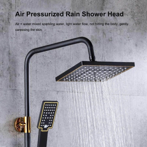 Shower Set Bathroom Shower Black Gold Shower Faucet with Spray Gun Shower Set Supercharged Top Spray Lift Shower System Four Gears Water Supply