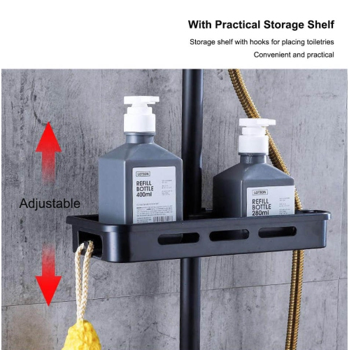 Shower Set Bathroom Shower Black Gold Shower Faucet with Spray Gun Shower Set Supercharged Top Spray Lift Shower System Four Gears Water Supply