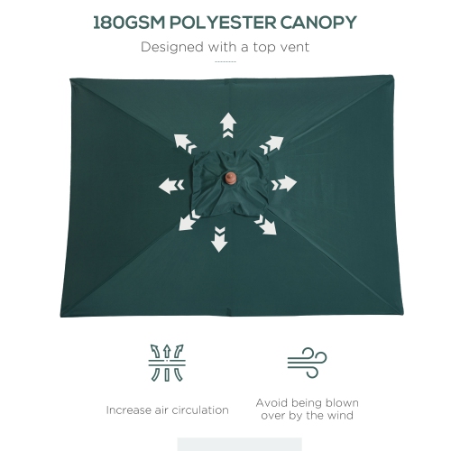 Outsunny 6.6x5ft Fir Wooden Patio Umbrella Square Market Parasol Tilt Mechanism 6 Ribs Garden Sunshade Green