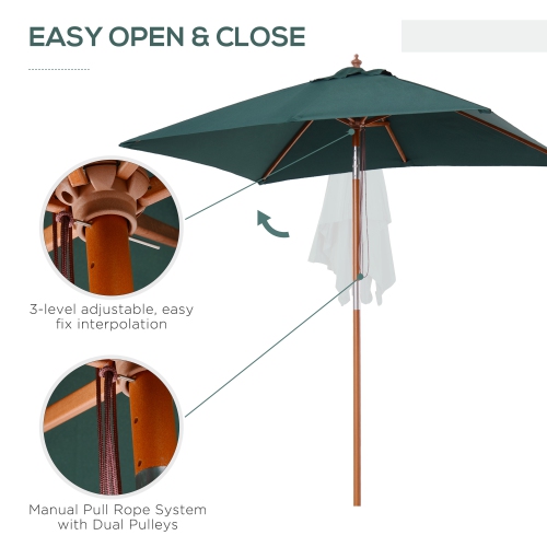 Outsunny 6.6x5ft Fir Wooden Patio Umbrella Square Market Parasol Tilt Mechanism 6 Ribs Garden Sunshade Green