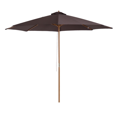 Outsunny 10' x 8' Bamboo Wooden Round Market Patio Sun Umbrella Garden Parasol Outdoor Sunshade Canopy, Coffee