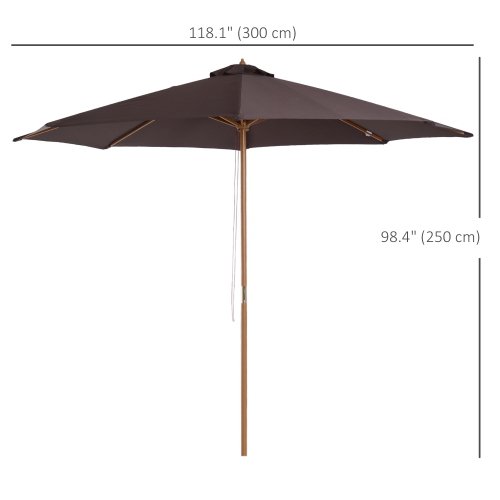 Outsunny 10' x 8' Bamboo Wooden Round Market Patio Sun Umbrella Garden Parasol Outdoor Sunshade Canopy, Coffee