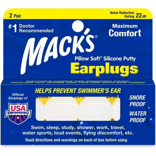 Mack’s Pillow Soft Silicone Earplugs – 2 Pair – The Original Moldable Silicone Putty Ear Plugs for Sleeping, Snoring, Swimming, Travel, Concerts and