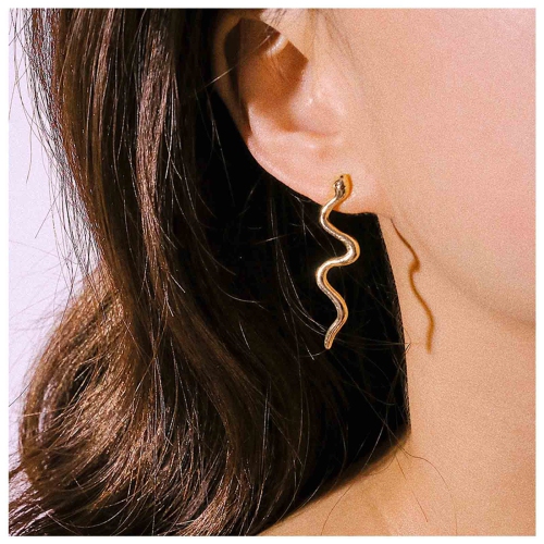 Boho Gold Snake Dangle Earrings - Vintage Studs for Women and Girls,  Minimalist Serpent Jewelry