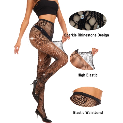 Stylish Rhinestone Fishnet Leggings for Women - Trendy Patterned and Sparkly  Design