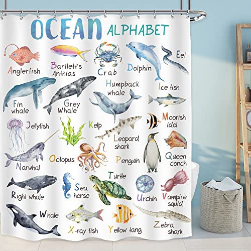 Ocean Alphabet Shower Curtain Set - Fun Cartoon ABC Sea Animal Watercolor  Design - Educational Learning Tool for Kids - Child-Friendly Bath  Accessories - Artistic Home Decor - 60Wx
