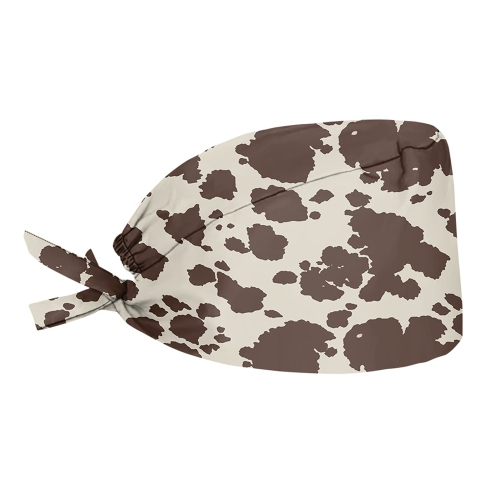 Waterproof Adjustable Tie Back Cap with Sweatband - Brown Cow Print -  Breathable Work Hat - One Size - Men Women Cap