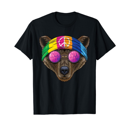 Vintage Grizzly Bear T-Shirt with Peace Sign - 70s Retro Style | Best ...