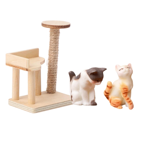 1:12 Scale Wooden Dollhouse Furniture Cats Tree with 2 Adorable