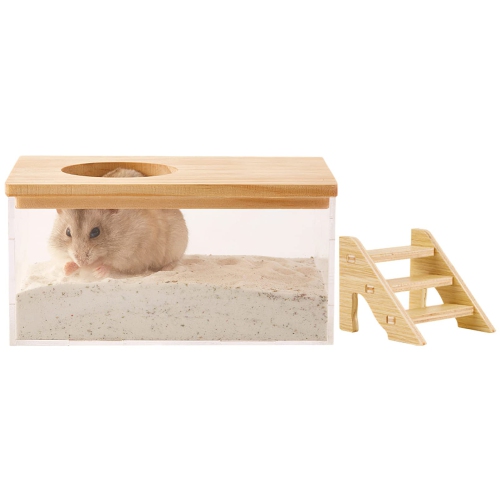 Small Animal Sand Bath Box with Ladder Pet Shower and Digging Room