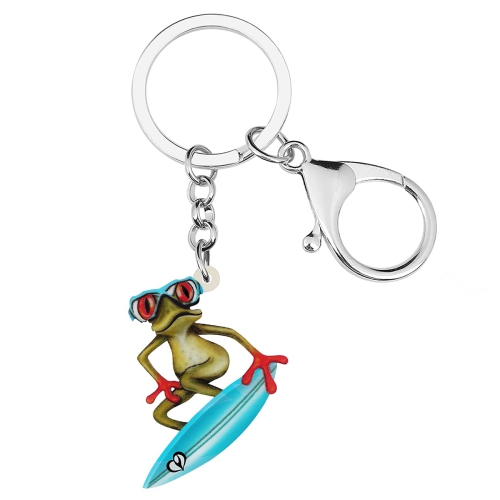 Blue Acrylic Skateboard Frog Keychain Keyring for Women and Girls