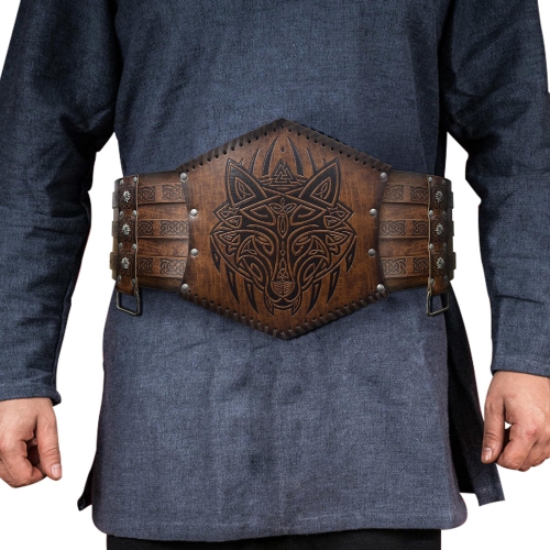 Viking Embossed Waist Armor - Norse Leather Wide Belt for Medieval Knight  LARP - Brown, Positive and Socially Acceptable
