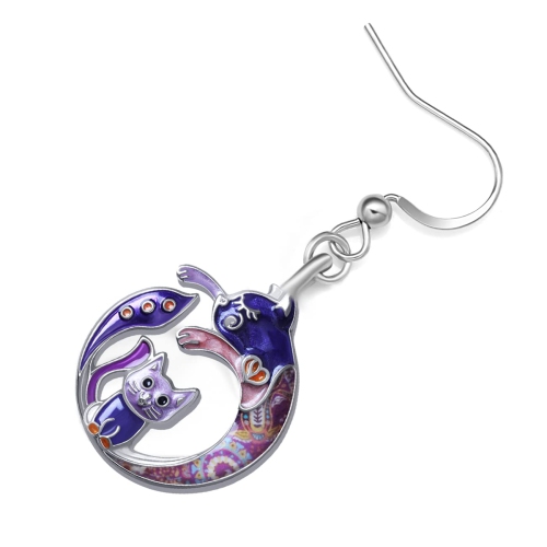 Lilac Enamel Alloy Cat Earrings - Charming Fish Hook Dangle Jewelry for  Women & Girls - Perfect Holiday Accessories & Gifts