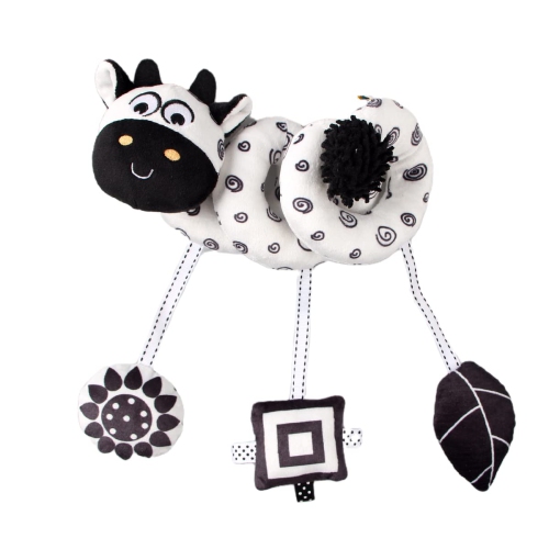 Jouet de poussette en peluche avec cercles en spirale animal pour bébé,  coucou noir et blanc jouet de voyage éducatif précoce pour garçons et  filles