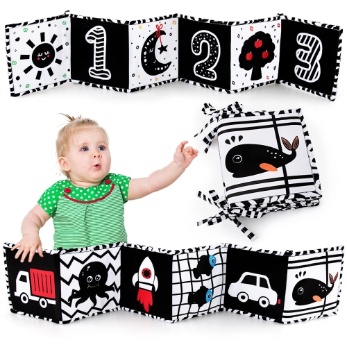 Jouets pour bébés noirs et blancs à contraste élevé pendant 0-3 mois, livre  doux et non toxique pour bébés avec chiffres et animaux pour le jeu sur le  ventre et le lit