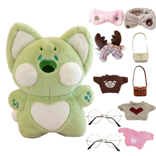 Soft Cute Green Plush Toy with 10 Outfits and Accessories for DIY
