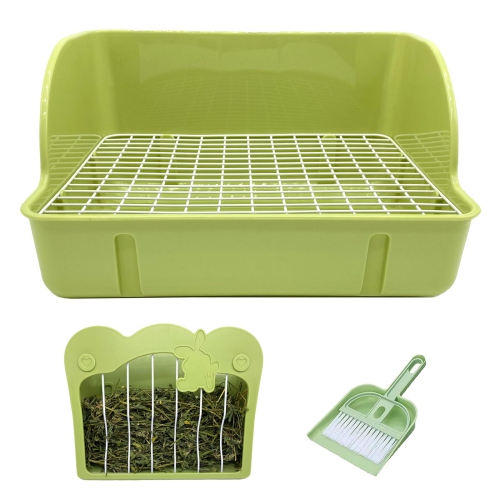 Green Rabbit Litter Box with Hay Feeder Rack Ideal Small Animal Potty and Cleaning Set for