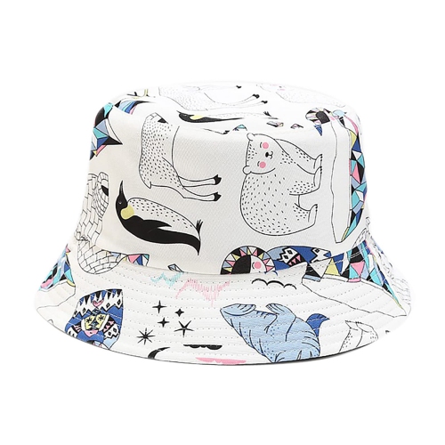 Reversible Cotton Fisherman Hat - Stylish White Animal Bucket Sun Hat for  Women and Men, Perfect for Summer Beach