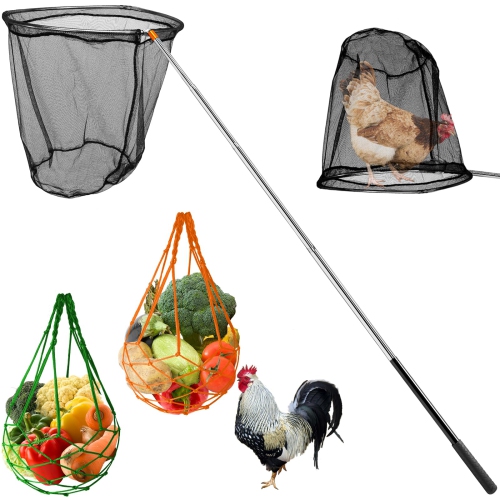 Efficient Outdoor Poultry Farm Tool - Retractable Stainless Steel Chicken  Catcher with Net and 2 Vegetable String Bags for Hanging Feeder