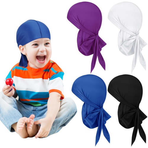 4Piece Baby Durags Set with Dinosaur, Outer Space, Car, and Animal Designs for Toddler Boys and
