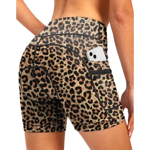 Leopard Women's 4D Padded Bike Shorts with Zipper Pockets