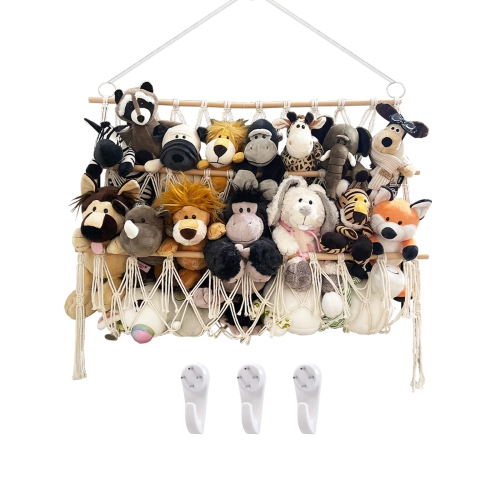 Petit filet de rangement pour jouets d'animaux en peluche - hamac en coin  suspendu pour animaux en peluche - porte/support d'organisation mural avec  crochets - approuvé par l'infirmière