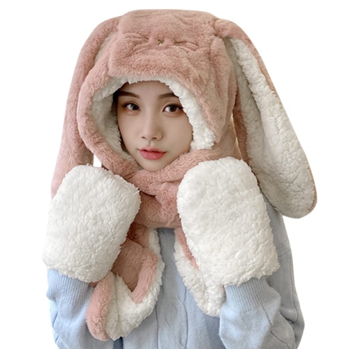 Chapeau à capuchon en peluche 3-en-1 Winter Warm – Casquette à capuchon  longue en tricot doux avec gants, foulard et mitaines pour femmes