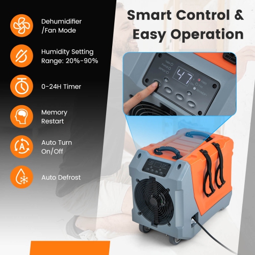 Costway 180 PPD Commercial Dehumidifier Crawl Space Dehumidifier with Pump & Drain Hose