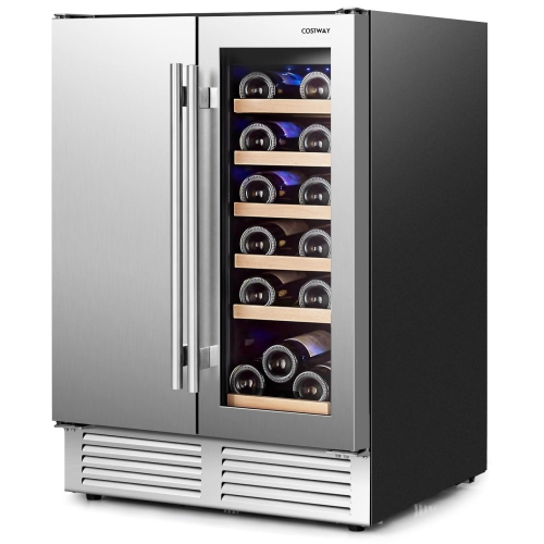 COSTWAY  2-In-1 Beverage And Wine Cooler Free-Standing & Built-In Dual Zones Wine Fridge