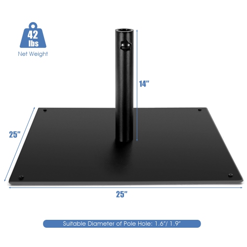 Costway 25" Square Patio Umbrella Base Weighted 42 LBS Outdoor Market Stand Footpads