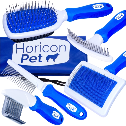 Premium 6 in 1 Dog Grooming Brush Set Ball Pin Bristle Curved