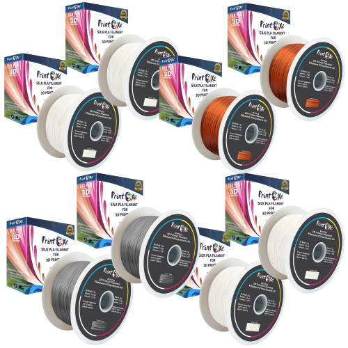Image 1 of 2.. 3D PLA like SILK Filament 8 Packs 4 White , 2 Copper , & 2 Silver Colours 1.75 mm Diameter Each Weight 1 Kg Net PRINTOXE Brand